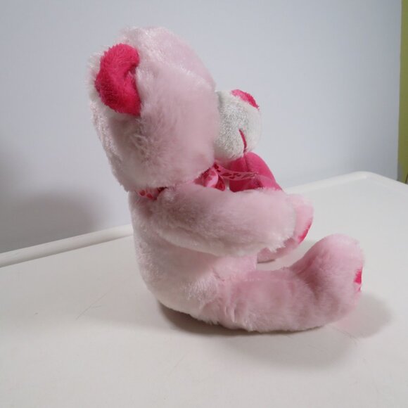 pink and light pink bear with plush embroidered heart be mine pillow - Picture 10 of 14